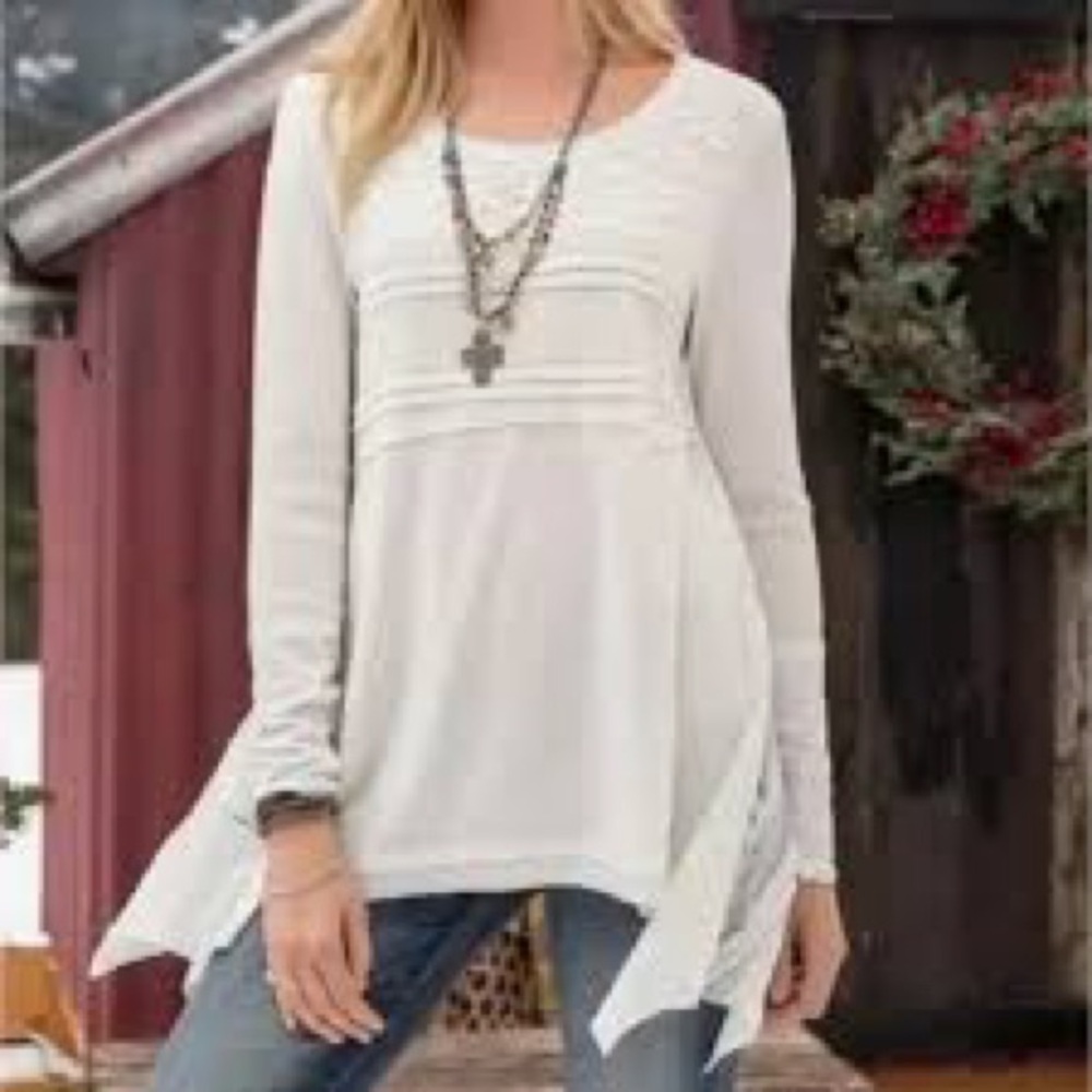Sundance Ivory Asymmetrical Lace Round Neck Bohemian Cottagecore Tunic 3583